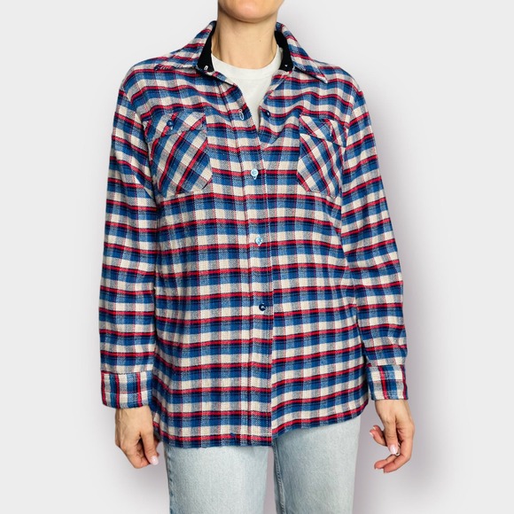 80s Red White Blue Acrylic Flannel - Picture 2 of 6